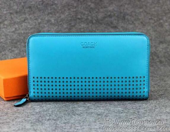 コーチ 財布 coach 人気定番豊富な レディース財布 長財布 ジップウォレット ブルー レザー 本革 春夏新作