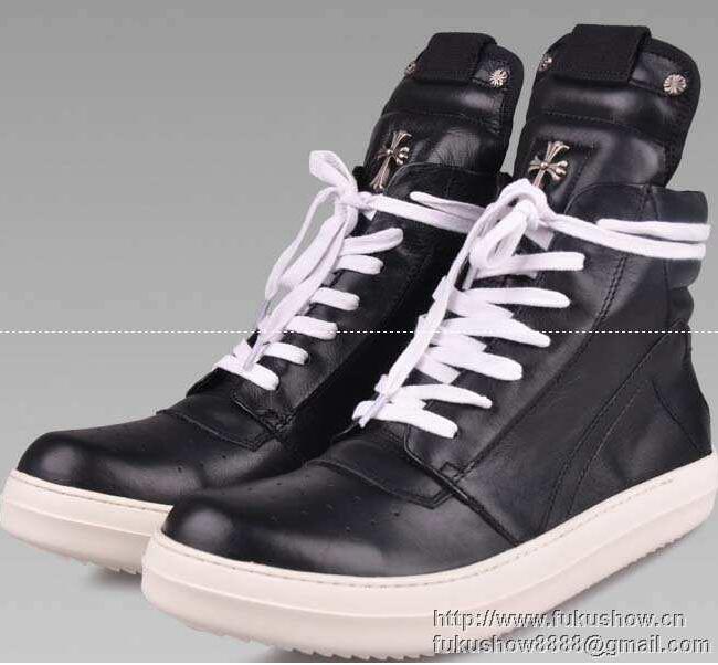 激安大特価大人気 クロム ハーツ 偽物 スニーカー CHROME HEARTS ハイカット スニーカー レザー 2017 靴 ブラック シューズ 本革