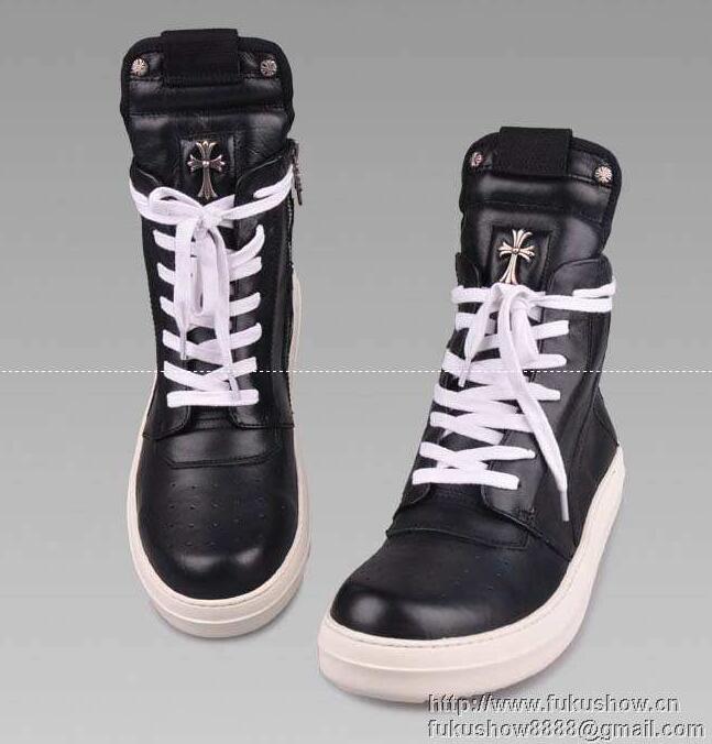 激安大特価大人気 クロム ハーツ 偽物 スニーカー CHROME HEARTS ハイカット スニーカー レザー 2017 靴 ブラック シューズ 本革