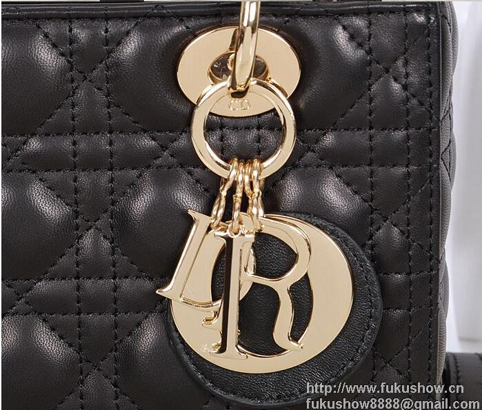 2018春夏 DIOR ディオール レディース ブラック ラムスキン LADY DIOR ミニバッグ ペールゴールド ハンド CAL44500_N0 ショルダーキャリー