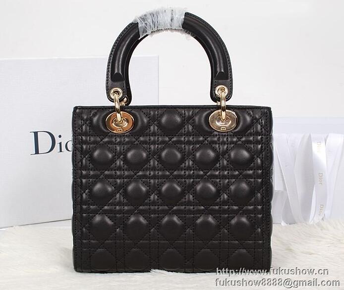 2018春夏 DIOR ディオール レディース ブラック ラムスキン LADY DIOR ミニバッグ ペールゴールド ハンド CAL44500_N0 ショルダーキャリー