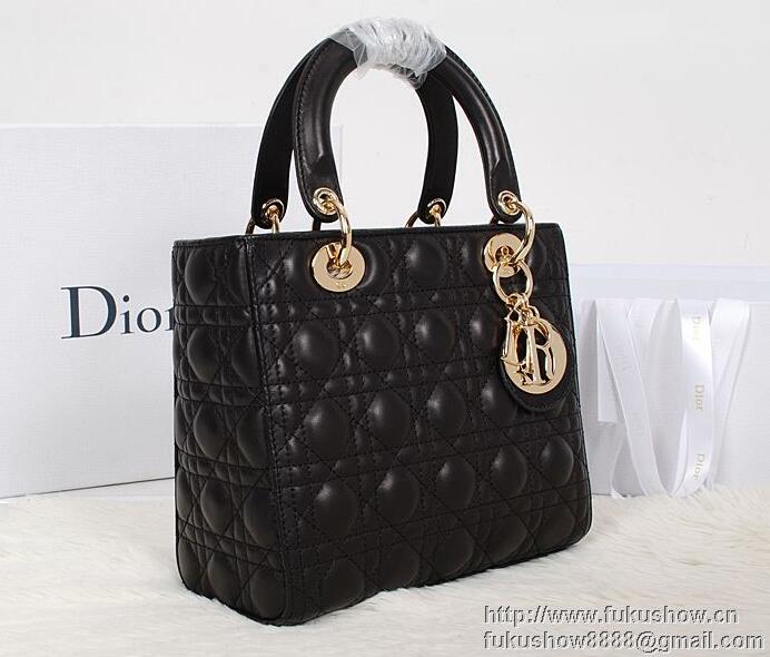 2018春夏 DIOR ディオール レディース ブラック ラムスキン LADY DIOR ミニバッグ ペールゴールド ハンド CAL44500_N0 ショルダーキャリー