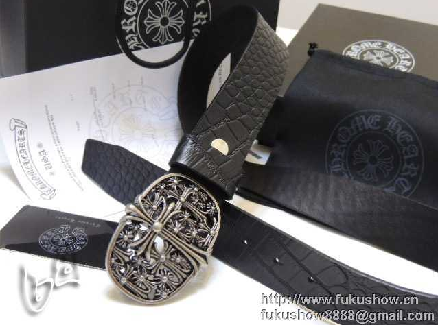 人気定番安いCHROME HEARTS クロムハーツ セメタリークロス バックル ベルト レザーベルト プレゼント ギフト ブラック