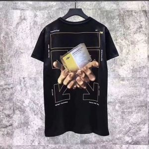 手プリント2018年春夏OFF-WHITE Tシャツオフホワイトメンズクルーネック半袖綿ブラック黒レディース大人気服トップス